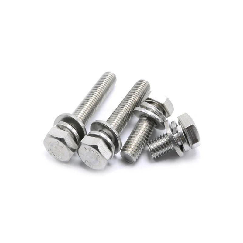 A2-70 Hexagon Head Combination Bolt with Spring Washer and Plain Washer Stainless Steel 304 Full Thread