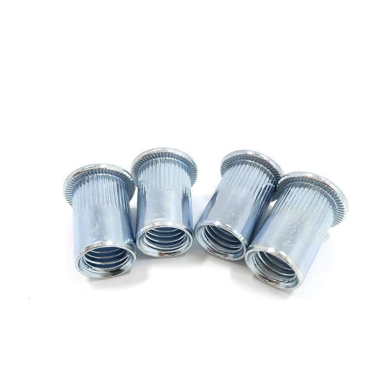 Stainless Steel Carbon Steel Flat Head Round Body Through Hole Rivet Nut with Knurling Body Blind Rivet Nuts