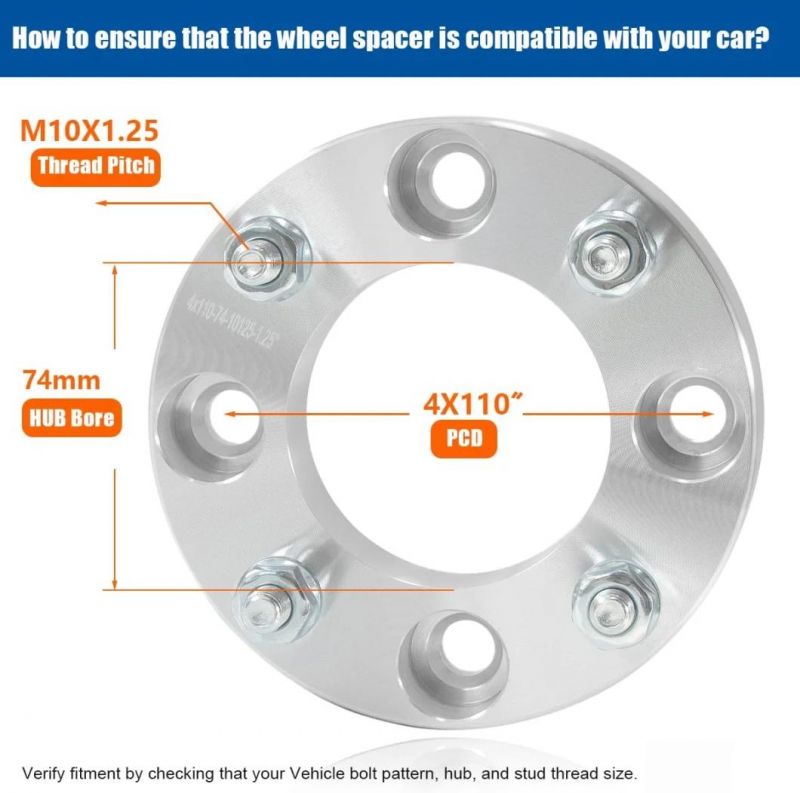 4X110 ATV Wheel Spacers with 1.25" 74mm Hub Bore 10X1.25 Studs