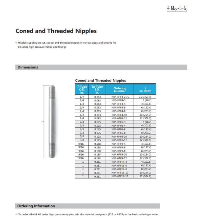 Hikelok Stainless Steel 60000 Psi Ultrahigh Pressure Fitting Nipple
