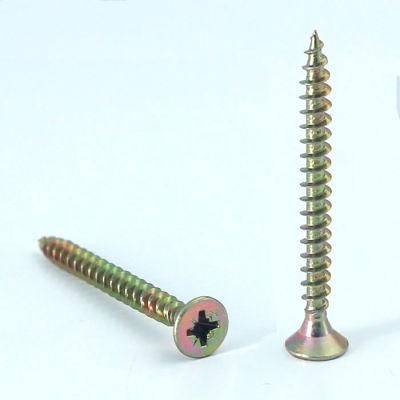 China Hot Sale Double Flat Countersunk Head Chipboard Screws Pozi Recess Drive Chipboard Screws Yellow Zinc Plated Wood Screws