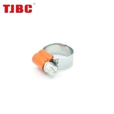 W1 Galvanized Iron British Type Worm Drive Hose Clamp with Color Tube Housing for Automobile Engine, 11-17mm