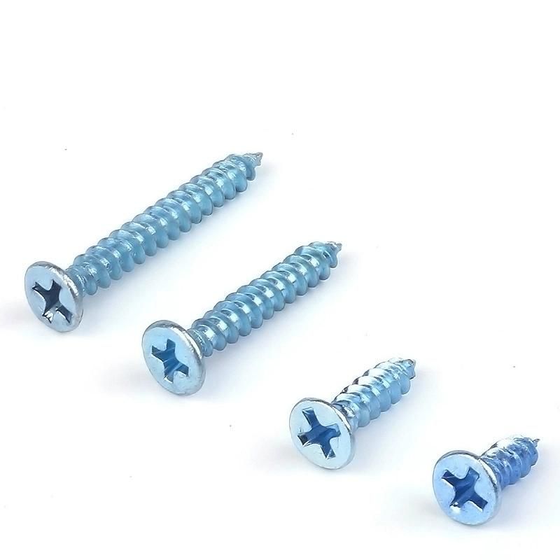 Blue and White Zinc Plated Countersunk Flat Phillips Head Tapping Screws