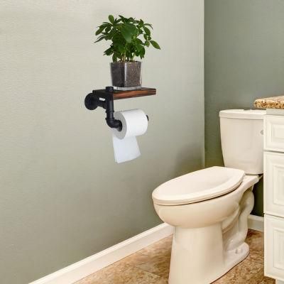 Industrial DIY Black Pipe Wallmount Toilet Paper Towel Holder Metal Pipe Fittings Bsp Threaded with Floor Flange