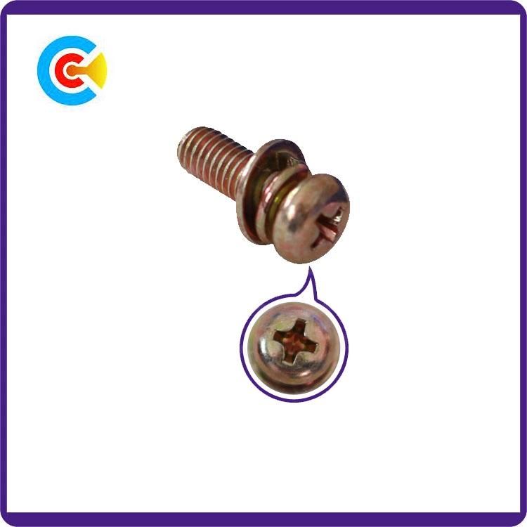 DIN/ANSI/BS/JIS Carbon-Steel/Stainless-Steel Spring Washer Combo Pan Head Screws