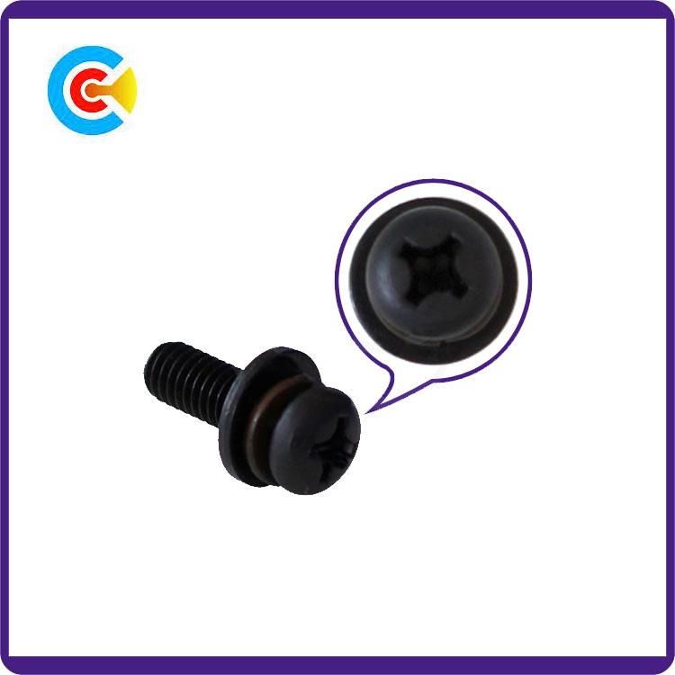 Black Zinc Steel Cross/Phillips Pan Head Screws with Washer