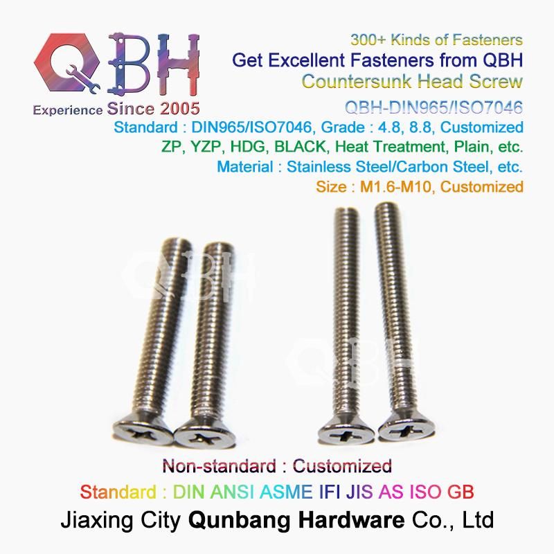 Qbh DIN965 Stainless Steel Cross Recessed Countersunk Head Machine Screw