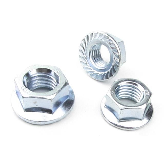 DIN6923 Blue White Zinc Plating Carbon Steel Hexagon Flange Nut with Serration