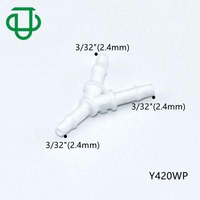 White Polypropylene 3/32 Inch 2.4mm Easy Assembly Hose Barb Wye Joint Y Shape Pipe Fitting Water Air Hose 3 Ways Equal Barb Tube Connectors