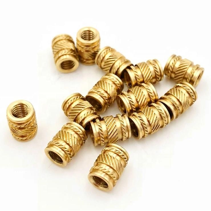 China Injection Molded M8 Brass Insert Through Thread Knurled Copper Inserts Nut