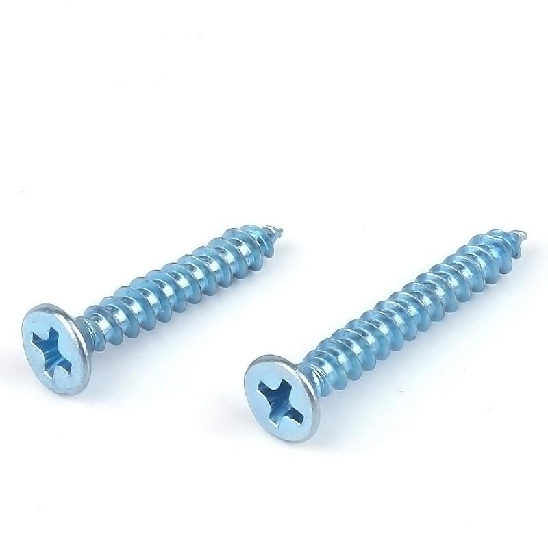 Blue and White Zinc Plated Countersunk Flat Phillips Head Tapping Screws