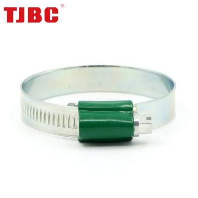 Non-Perforated Adjustable Worm Drive British Type Stainless Steel Hose Clamp with Color Head Tube Housing, Range 150-180mm