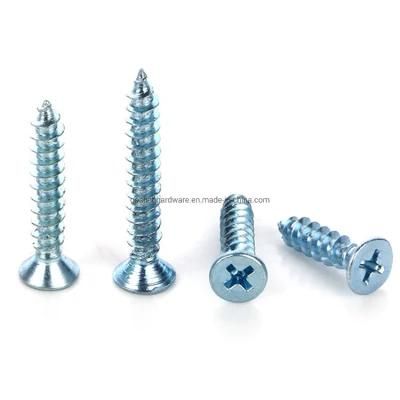 Blue and White Zinc Plated Countersunk Flat Phillips Head Tapping Screws