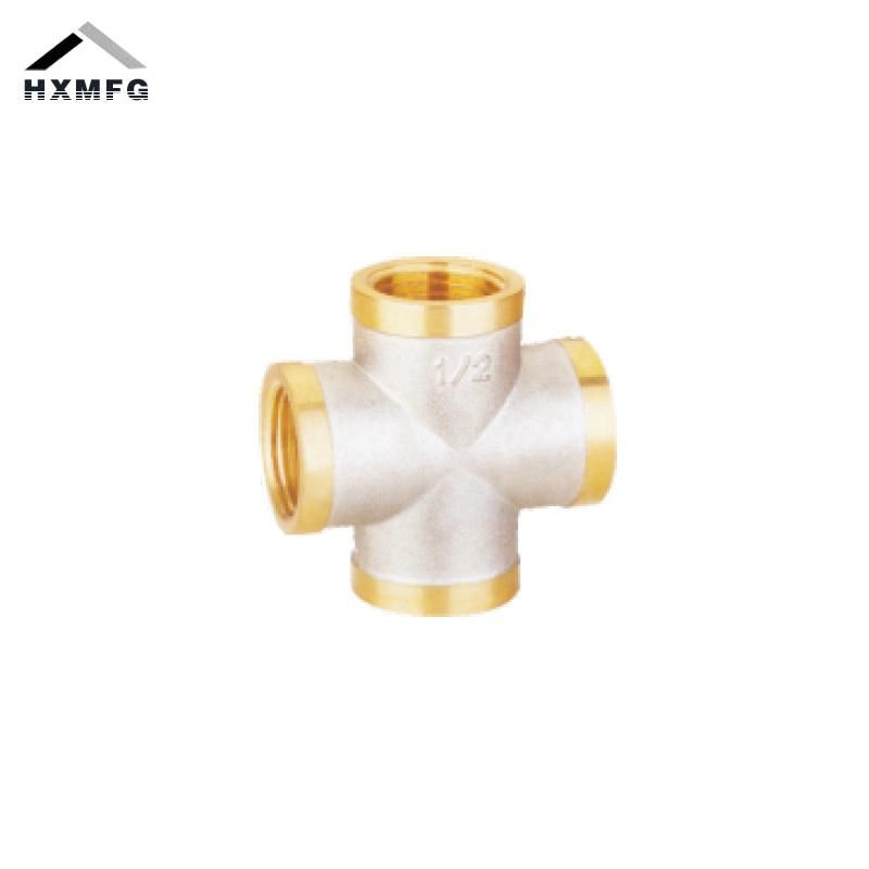 4-Way Nickel Plate Female Brass Thread Pipe Fitting Equal Cross