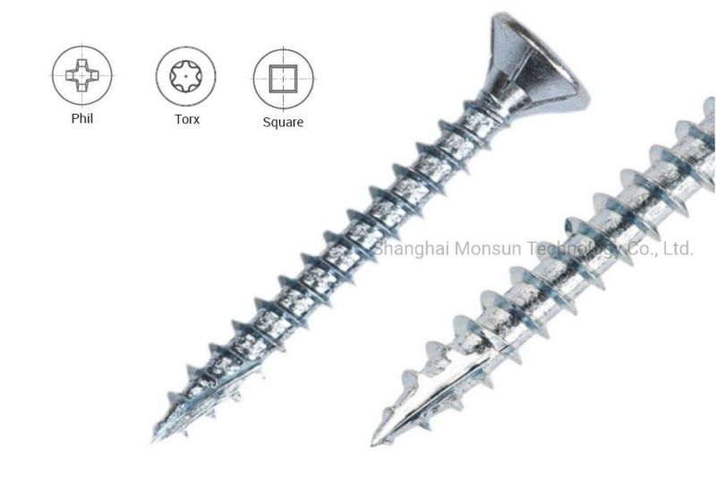 Galvanized Coating Sawtooth Saw Thread Csk Head Pozi Drive Wood Particleboard Screw with Milling Ribs U Thread
