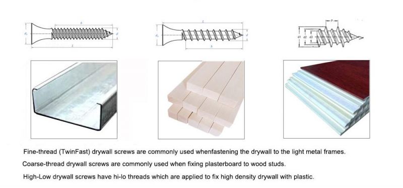 Bugle Head Twinfast Double Lead Fine Thread Sharp Point Grey Phosphated 48hrs Self Tapping Drywall Screw