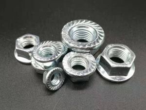 DIN6923 Yellow, White or Hot Zinc Palte Hex Flange Cap Serrated Lock Nut