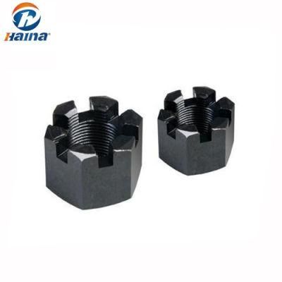 High Precision 8.8 Hexagon Slotted Carbon Steel Black Castle Nut for Mounting Radiator