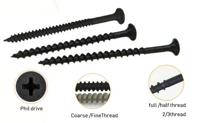 Hihg Quality C1022 Black Phosphated Phillips Drive Cross Recess Bugle Head Plasterboard/Gypsum Nail /Drywall Screw Made in China