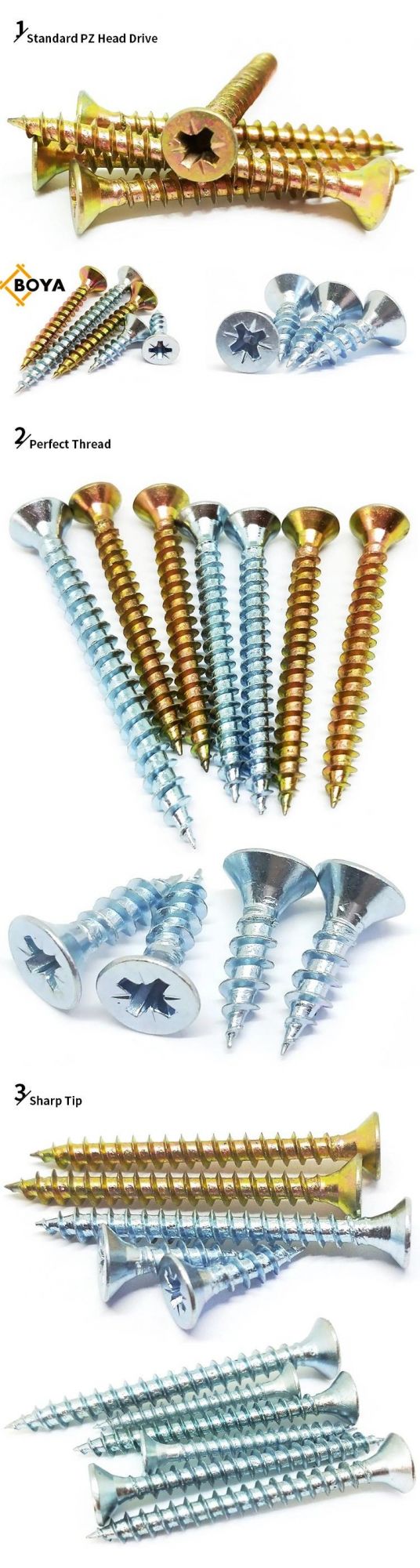 Professional Factory Yellow Zinc Pozi Drive Flat Head Wood Use MDF Chipboard Screw
