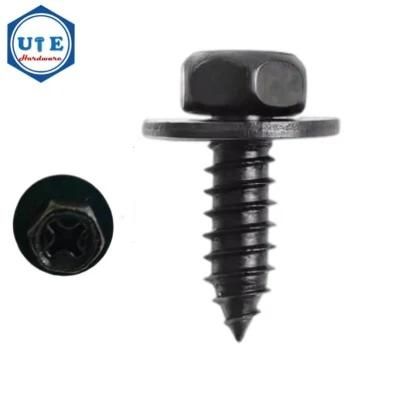 Hex Indent Phillips Drives Self Tapping Screw with Flat Washer Combination Screw of Black Zinc Plated for M5X19