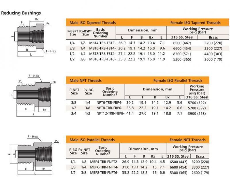 Swagelok Type Stainless Steel Male to Female Pipe Fittings Reducing Bushing
