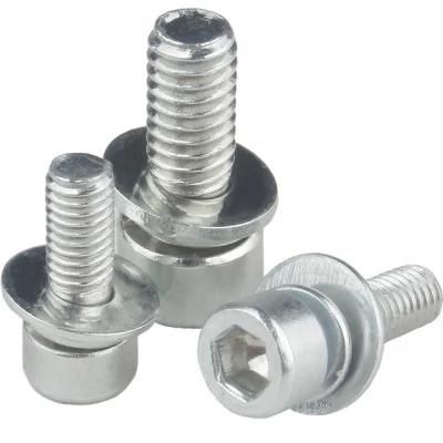 White-Zinc Plated Hexagon Knurled Socket Head with 2 pcs Washer Bolt DIN571