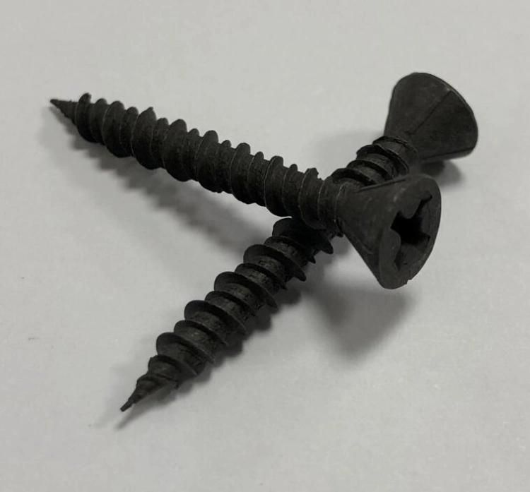 Phil & Square Flat Head Particle Board Screw with Nibs Black Phosphated