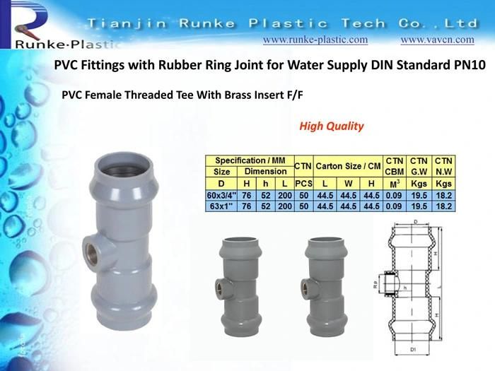 High Quality Plastic Pipe Fitting Rubber Ring Joint Supplier PVC Pipe and Fittings UPVC Pressure Pipe Fitting 1.0MPa DIN Standard for Water Supply