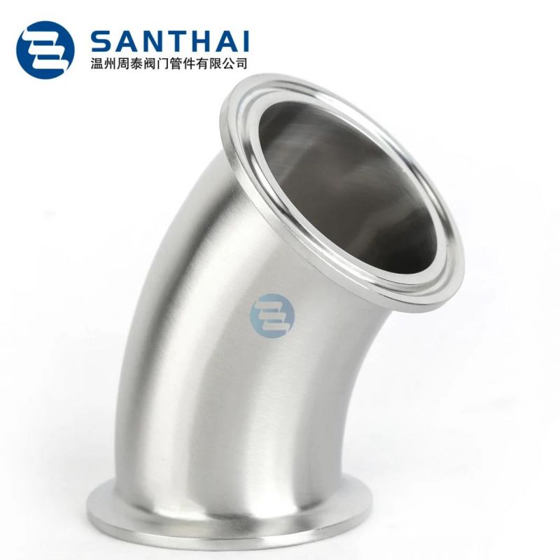 Food Grade Sanitary Butt Weld Stainless Steel 45 Degree Tri Clamp Pipe Fitting Elbow
