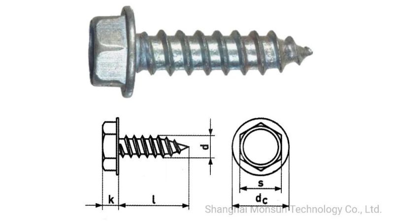 DIN 6928 C Bzp Hex Flange Head Blue Zinc Plated Self Tapping Sheet Metal Screws Made in China