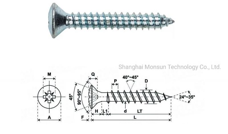 Fine Deep Thread Oval Zinc Coated Phillips Head Wood Screw