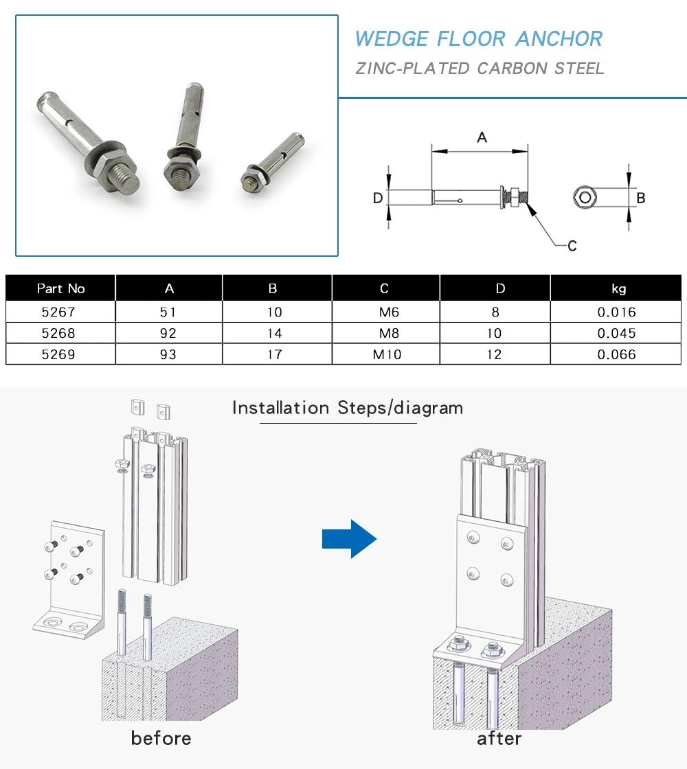 Fastener M8*92mm Wedge Floor Anchor for Aluminium Profile