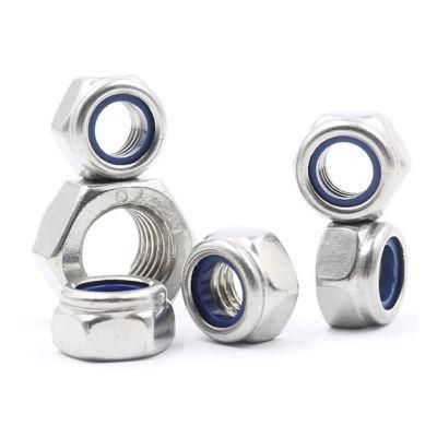 304 316 Stainless Steel DIN 985 Hexagon Blue Nylon Insert Hex Lock Nut