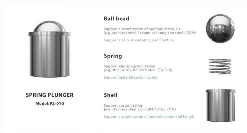 Stainless Steel Position Pin, Ball Head Spring Plunger with Step, No Thread Plunger Spare Parts