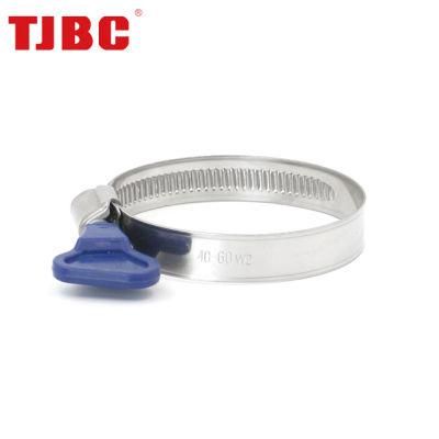 Non-Perforated Stainless Steel Germany Type Worm Drive Hose Clamp with Handle, 12-22mm