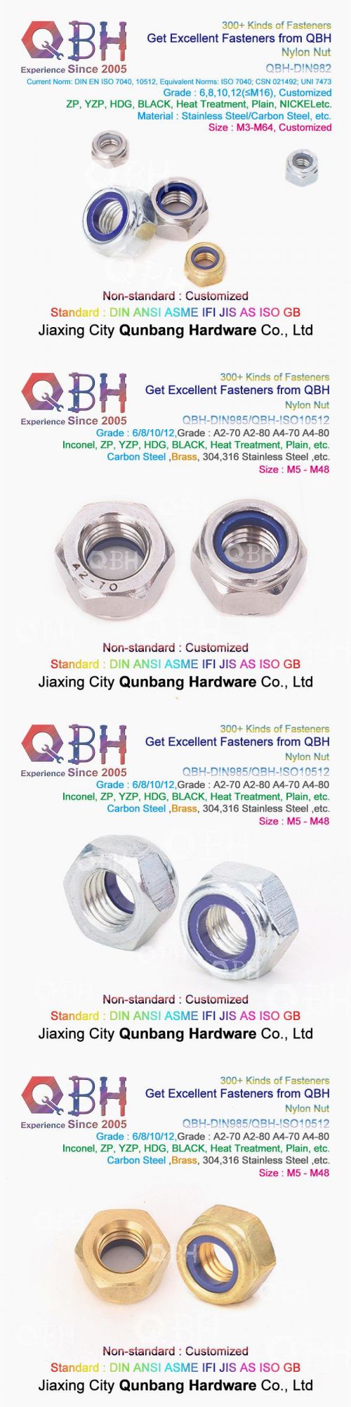 Qbh DIN985 DIN982 Carbon/Stainless Steel Square Hexagonal Hexagon Hex Cap Machine Locking Fastener Hardware Nylock Nylon Lock Nut/K-Nut/DIN6923 Flange Wheel Nut