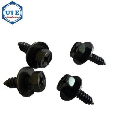 Hex Indent Head with Phillips Drives Self Tapping Screw and Flat Washer Combination Screw Black Zinc Plated for M6X19