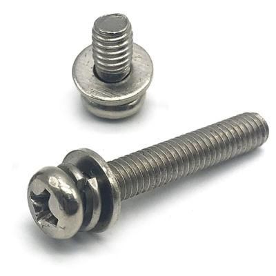 304 Stainless Steel M2 M2.5 M3 M4 M5 M6 Phillips Pan Head Sems Screw Three Part Combination Screw