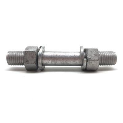 DIN938 939 M16 M20 HDG Double Ends Stud Bolt with Hex Nuts and Washers for Electric Equipment
