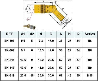 Dme No Valve Brass Quick 45 Degree Elbow Coupling with Hose Barb Fittings for Water Injection