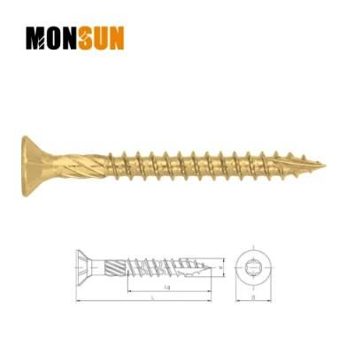 Yellow Zinc Plated Countersunk Head Torx Drive Tx-Star Recess Serrate Thread Type 17 Chipboard Screws/MDF-Plate Screw