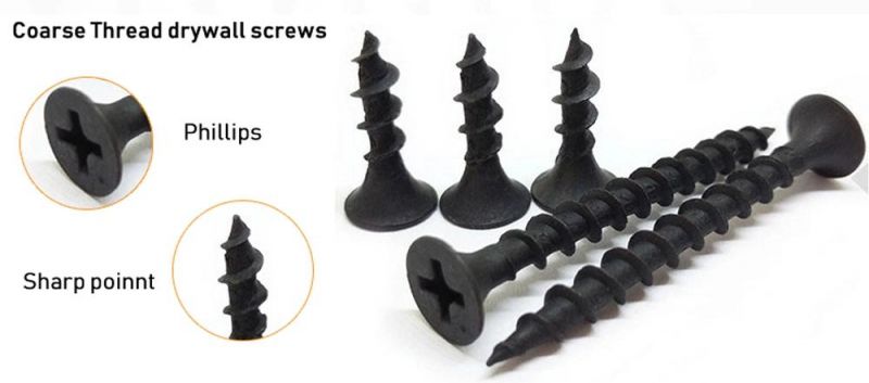 Black/Gyey Phosphate Alloy Steel Philips Head or Square Drive Drywall Screw Gypsum Board Nail Made in China