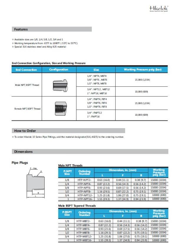 Hikelok Stainless Steel 316 304 15000 Psi Ultrahigh Pressure Pipe Fitting