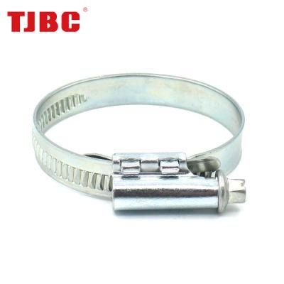 12mm German Type Galvanized Iron Worm Drive Hose Clamp Without Welded Housing, Adjustable Non-Perforated Pipe Tube Clip, 30-45mm