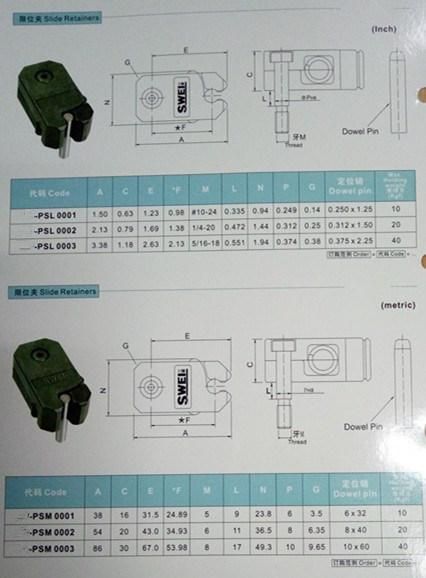 Dme Mold Slide Retainer for Mold Parts