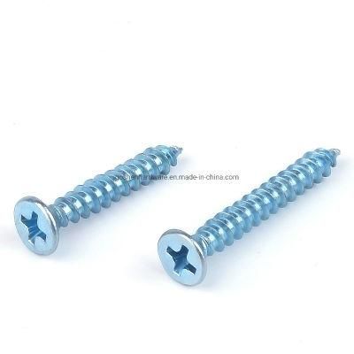 Blue and White Zinc Plated Phillips Flat Head Self-Tapping Screw