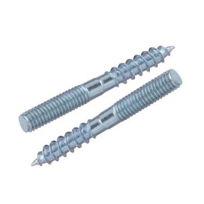 China Wholesale Furniture Hardware Fastener Zinc Plated Customized Double Thread Hanger Bolt Threaded Studs Wood Screw