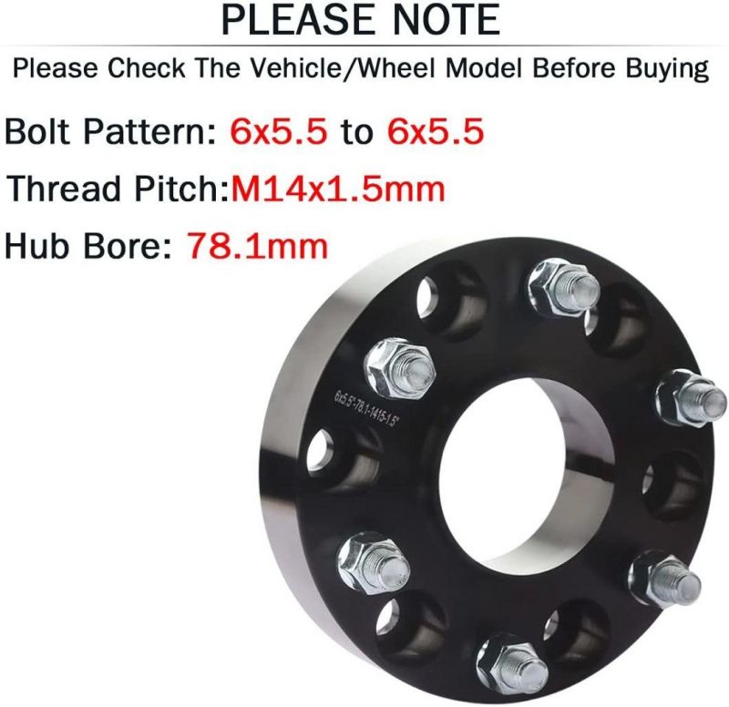 6X5.5 Wheel Spacers 1.5" with 78.1mm Hub Bore 14X1.5 Studs
