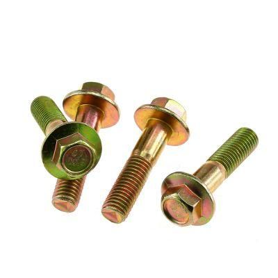 M6X16 Flange Head Bolt Equal to JIS-1189 Class 8.8 Zinc Yellow Non-Serrated Metric Flange Bolts Hex Flanged Bolt